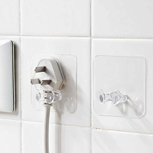 10 Stück selbstklebender Steckerhalter, transparente Mehrzweck-Haken, Wandaufhänger, Haken, Rasierer-Halter, Stecker-Organizer, Haken für Badezimmer, Schlafzimmer, Küche (transparent)