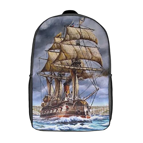 Sac à dos d'école pour enfants avec imprimé bateau 3D de 17 pouces pour garçon et fille