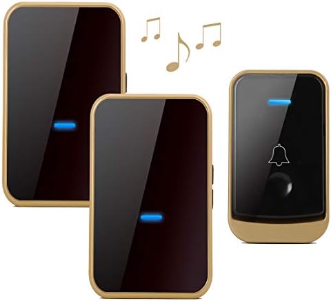 Wireless Doorbell with 2 Receivers-Easy Install, Over 1000-feet Range Feet with 45 Melodies, 4 Volume Levels & LED Flash (Black-gold)