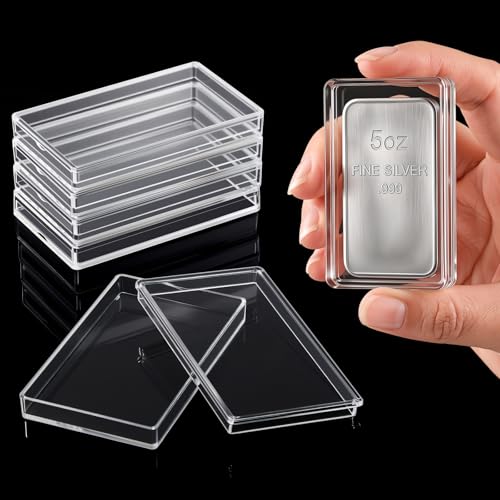 Image of Geiserailie 6 Pcs 5 oz Silver Bar Holder Case, Clear Acrylic Silver and Gold Bar Holder Capsule Storage Container Box for 5 Ounce