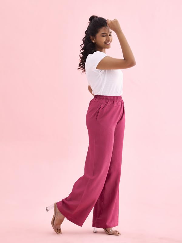 Image of GO COLORS Soft Viscose & Linen Blend Linen Palazzo Full Length for Women| Breathable, Mid Rise