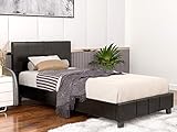 Mecor Twin Size Bed Frame - Faux Leather Upholstered Bonded Platform Bed/Panel Bed - with Headboard - No Box Spring Needed - for Children Teens Adults,Black/Twin