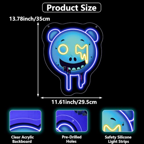 WanXuNEON Melting Bear Neon Sign,Smiley Face Neon Signs for Wall Decor,Bear Neon Signs for Game Room Decor,Cartoon Anime Led Light Signs for Teen Boys Room Decor,Anime Gamer Gifts by WANXUNEON - Used condition - Image 5