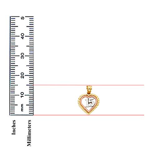 TGDJ 14K Tri Color Gold Sweet 15 Years Quinceanera Heart Charm Pendant with 1.5mm Valentino Chain | 14K Gold Necklace Chain with Pendant | Spring-Ring Clasp Pattern Unisex Real Gold Chain3