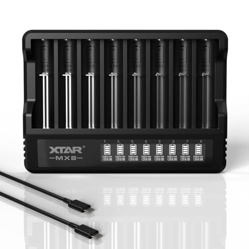 XTAR MX8電池充電器 単三・単四 1.5Vリチウムとニッケル水素電池 3.6V/3.7V 10400 14500 16340 18500 18650 21700に対応 【8本同時混合充電が可能】【0V活性化機能】