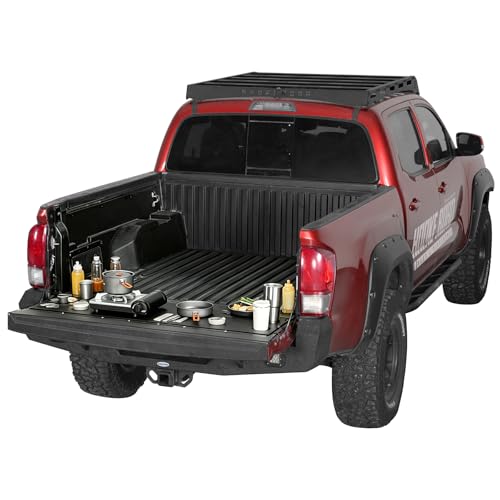 Image of u-Box Tacoma Tailgate Panel Table Mat Pad Plate Cover for 2005-2023 Toyota Tacoma 2nd 3rd Gen Pickup Trucks - Black Plastic Camping Board with Cup Holder