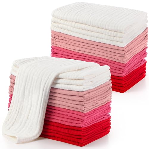 Image of Buryeah 20 Pcs Burp Cloths Large 20" x 10" 100% Cotton Hand Washcloths 6 Layers Extra Absorbent and Soft (Bright Colors)