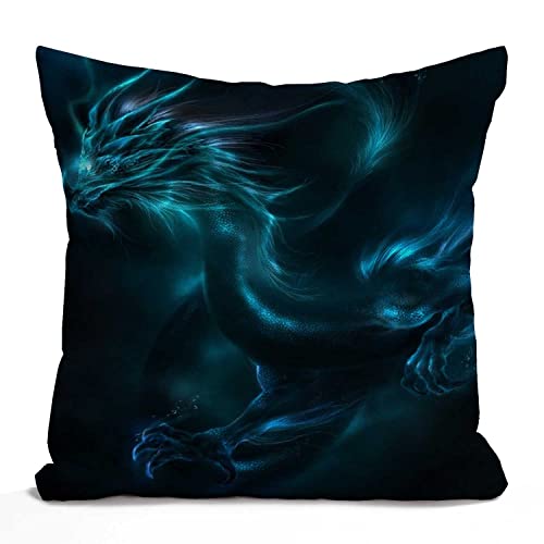 Tomda Housse de coussin carrée en coton et lin - Motif dragon bleu froid - Pour homme et femme - 45 x 45 cm