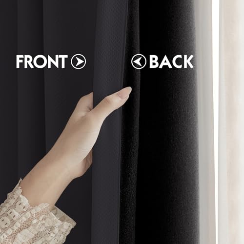 Image of FMFUNCTEX 100% Blackout Black Curtains 84 Inches for Bedroom, 2 Panels