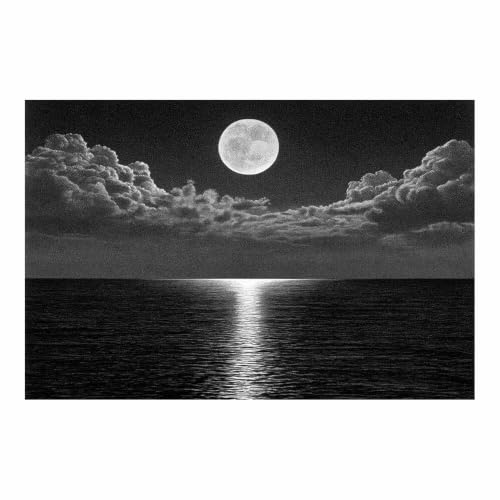Toile murale paysage de nuit mer lune pour décoration salon et chambre