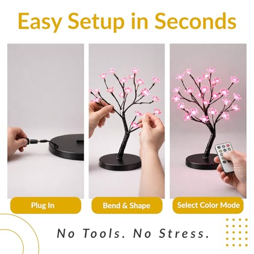 Lighted Cherry Blossom Tree, 48 LED 16 Colors 4 Modes Plug in Artificial Bonsai Tree with Remote for Home Decor Halloween Thanksgiving Christmas Wedding Party, Bend to Shape, Black Base 18” Tall by Generic - Used condition - Image 5