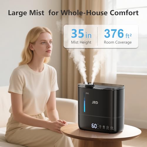 Image of JRD Humidifiers for Bedroom, Ultrasonic Humidifier 4L for Large Room, Cool Mist Top-Fill, 40H Run, 12H Timer, 360 Nozzle, Aroma Diffuser, 7-Color Night Light for Home, Office, Baby, Pets, Plants
