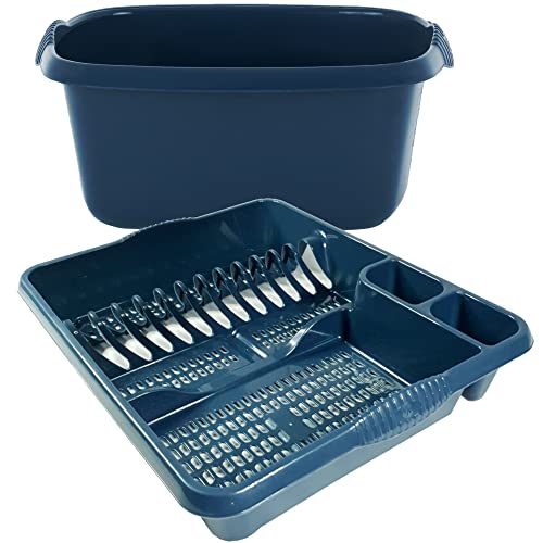 KetoPlastics Navy Blue Kitchen Set - Large Dish Drainer and Rectangle Washing up Bowl - 2 Piece Kitchen Set - Plastic Kitchen Set