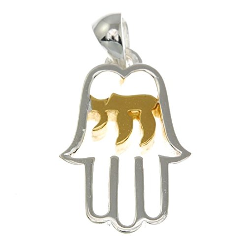 Pendentif Hamsa argent et chaîne collier amulette main de Fatma doré