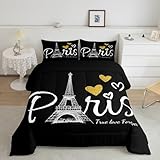 Erosebridal Romantic Paris Comforter Full Eiffel Tower Bedding Comforter Sets White Black and Gold Comforter Set French Paris Theme Bedroom Decor for Women Men Valentine's Day Gifts, Breathable 3pcs