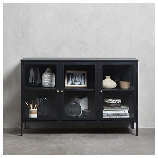Unique Furniture Dover 3-Section Sideboard Glass Door Display Cabinet, Black