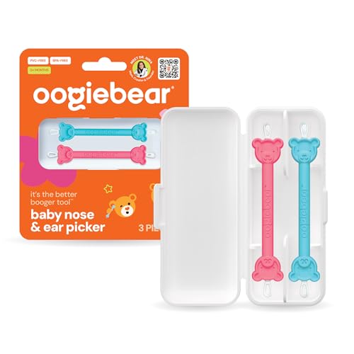 Image of oogiebear: Baby Nose Cleaner & Ear Wax Removal Tool - Safe Booger & Earwax Removal for Newborns, Infants, Toddlers - Dual-Ended - Essential Baby Stuff, Diaper Bag, Raspberry & Seafoam with case