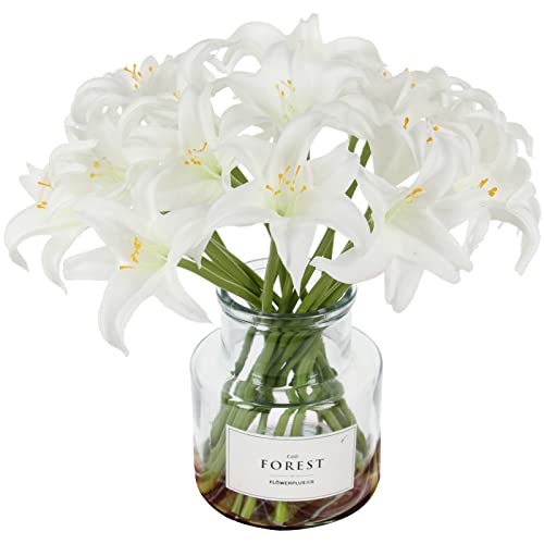 Tinsow Artificial Lily Real Touch Fake Flowers Mini Lily for Wedding Home Party Garden Shop Office Decoration Easter Lily (White, 20)