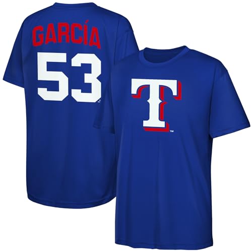Adolis Garcia Texas Rangers MLB Kids Youth 8-20 Blue Official Name & Number Performance Jersey T-Shirt (US Numeric 14 16 Regular Adolis Garcia Texas Rangers Blue)