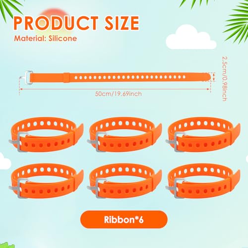 6Pcs Adjustable Silicone Tie Down Strap - 20 Inch Versatile Utility Straps, Wear Resistant Silicone Securing Strap with Metal Buckle for Luggage Binding Outdoor Equipment Sorting