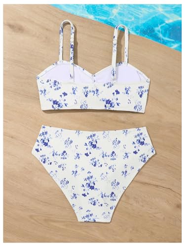 OYOANGLE Girl's Bikini Set Floral Print Spaghetti Strap High Waisted Twisted 2 Piece Bathing Suit2