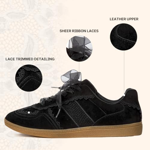 Image of Casual Sneakers for Women Lace Detail Elegant Ribbon Lace-Up Fashion Sneakers with Leather Upper Memory Foam Insole and Trendy Casual Shoes for Women