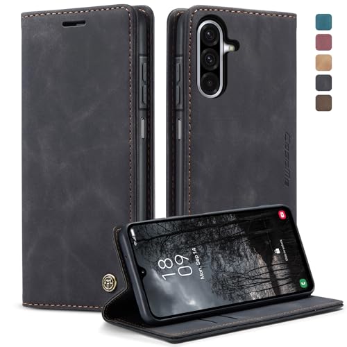 KZB Handyhülle für Samsung Galaxy A17 5G Hülle Premium Leder Klappbar Tasche Flip Hülle Magnet Kartenfach Standfunktion Klapphülle Schutzhülle für Samsung Galaxy A17 4G/5G - Schwarz
