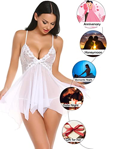 Avidlove Wedding Lingerie For Bride Lace Babydoll Sexy Lace Sleepwear For Women, White, Medium #TOP4