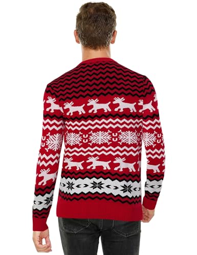 Ugly Christmas Sweaters for Men Long Sleeve Crew Neck Knitted Pullover Snowflakes Print Knitwear2
