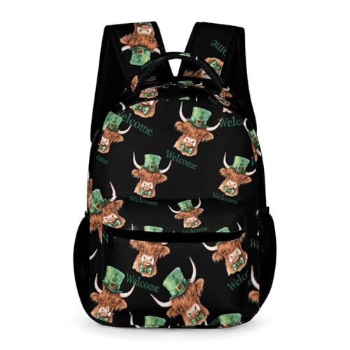Welcome St Patricks Day Higndland Cow Travel Backpack Casual Daypack Shoulder Bag with Adjustable Shoulder Straps
