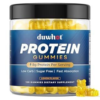 duwhot Whey Protein Gummies Sugar Free, Low Calorie 8g Protein Per Serving, Easy to Take Snacks for Men & Women, Lemon Flavor, 1 Month Supply, 120 Chews