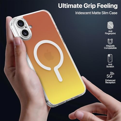 Image of eller sante Eternity Magpro Back Cover Case for iPhone 16 Plus Scratch Resistant Acrylic Camera Lens TPU Shockproof Support Mag-Safe Wireless Charging- Yellow & Orange