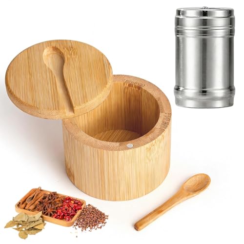 FEITONGFX Salt Container Salt Pig with a Stainless Steel Feeding Hopper to Keep The Dust Out Salt-Pigs for Kitchen with Lid and Spoon for Kitchen Seasonings Spices Herbs