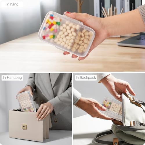Image of FYY Weekly Pill Organizer with Labels,8 Compartments Travel Daily Pill Case Airtight Moistureproof Large Pill Box to Hold Vitamins, Fish Oil, Supplements,Cotton Swab and Bandages-Clear