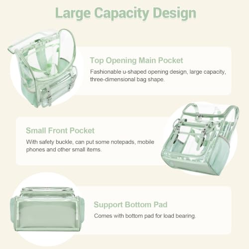 Image of DIGOBAY Clear Backpack with Lunch Bag, Leather Clear Bookbag Heavy Duty | Thick PVC Clear Backpack for Girls Women See Through Transparent Backpacks for Stadium Events College Travel Work, Green
