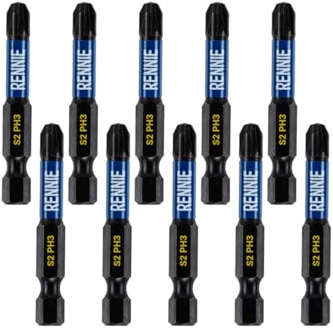 10 x Rennie Tools 50mm Long PH2 Impact Screwdriver Driver Bits Set ...
