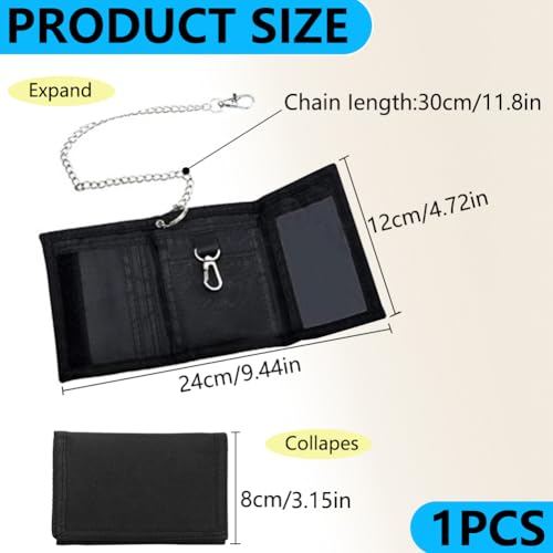TASSFROO Geldbeutel Kinder Slim, Geldbeutel Jungen Schwarz Geldbörse Jungen Portmonee Kinder Herren Dreifache Geldtasche mit Ketten Clip Reißverschluss für Kartenhalter Geschenke