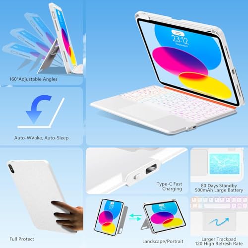 Image of Keyboard Case for iPad 11th (A16) & 10th Generation，Ultra-Light Magnetic Detachable Keyboard with Multi-Touch Trackpad - Backlit Keys,Adjustable Stand Case for iPad 11 inch 2025&10th Gen 10.9 inch