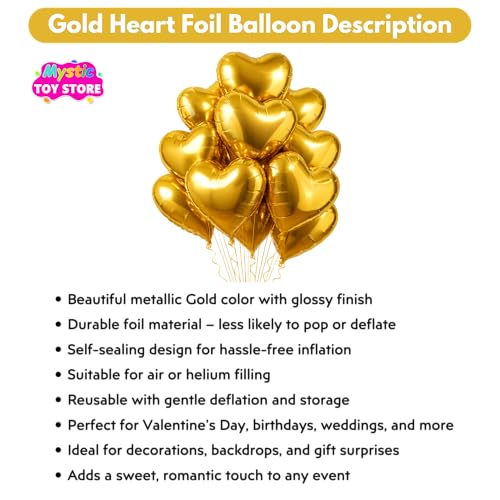 Image of Pack of 5 Heart Balloons for Happy Birthday Decoration Gold Kit Baby Boys Girls Kids Men Women Car Boot Living Room Heart Shaped Foil Balloon Set Items Golden