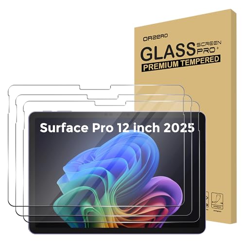 Image of Orzero (3 Pack Compatible for Microsoft Surface Pro 12 inch 2025 Tempered Glass Screen Protector, Protector De Pantalla 9H High Definition Anti-Scratch Bubble-Free