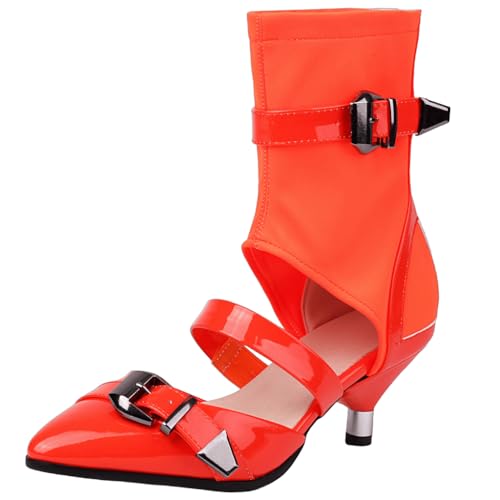 DINTAHA Goth Shoes Low Kitten Heels for Women Low Heel Pointed Toe Pumps Gothic Boots