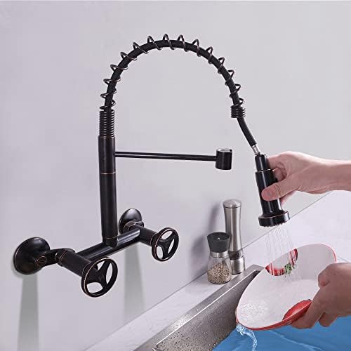 DOLGABA 2 Hole Wall Mount Kitchen Faucet with Sprayer Dual Handle Commercial Style Spring Sink Faucet, ORB Finished
