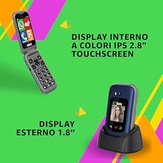 SAIET - Link 4+ Cellulare Smart Senior Per Anziani 4G e Bluetooth -Tasti e Lettere Grandi - Smartphone con Whatsapp e Tasto SOS - Blue