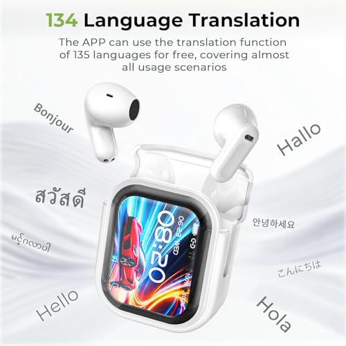 Image of NE20 Earbuds,2025 New AI Translation Earbuds Real Time Wireless Bluetooth 6.0 AI Headphones LCD Touch Screen Support 135 Languages Translation Real Time Translator Headphones Support Playing Music