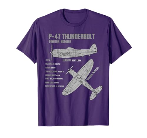 P-47 Thunderbolt T-Shirt - Unisex Adult - Black - Small - Short Sleeve - Classic Fit - Cotton, Polyester Blend - Airplane Enthusiasts, All Ages