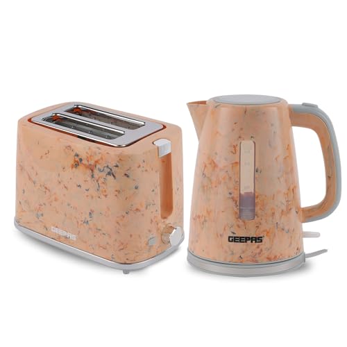 Geepas 1.7L 2200W Cordless Electric Kettle, 900W 2 Slice Bread Toaster Combo Set | 360° Rotational Base, Concealed Heating & Strix Control l 7 Level Browning Control, Crumb Tray | Premium Design Cream