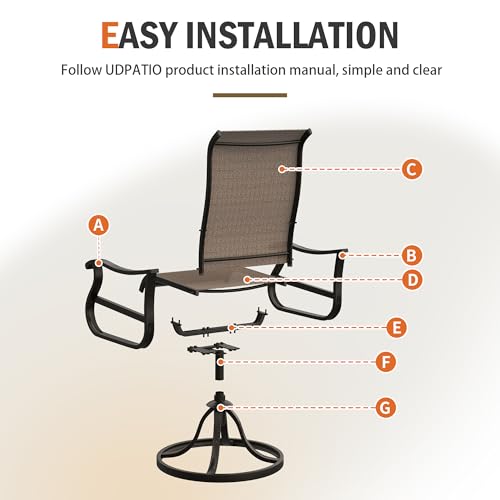 UDPATIO Patio Swivel Chairs Set of 4, Outdoor Patio Dining Chairs with All Weather Textilene Black Metal Frame for Lawn Garden Backyard, Brown - Image 8