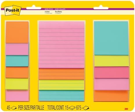 Post-it Super Sticky Notes, Tamanhos Sortidos, 15 blocos, 2x The ...
