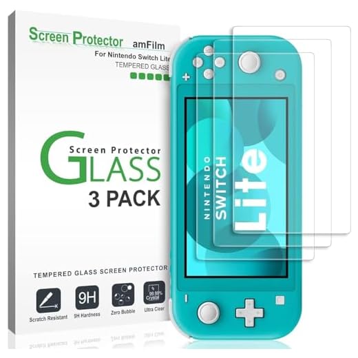 amFilm Tempered Glass Screen Protector for Nintendo Switch Lite 2019, 9H Drop & Scratch Protection, Easy Instllation & Bubble Free, HD Clear, Ultra Thin, Anti Fingerprint, 3 Pack