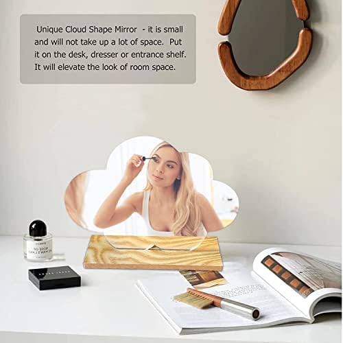 JINXIAN Makeup Mirror Acrylic Irregular Aesthetic Vanity Mirror Frameless Tabletop Mirrors with Wooden Stand Desk Mirror Portable Cloud Mirror for Minimalistic Room Bedroom Living Room Home Decor